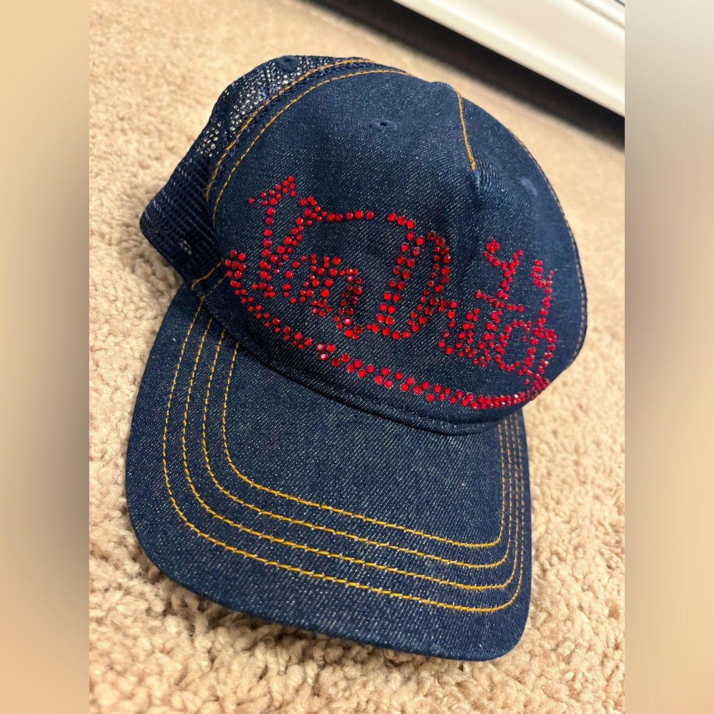 COPY - VON DUTCH CRYSTAL RHINESTONE DENIM BASEBALL HAT RARE VINTAGE Y2K